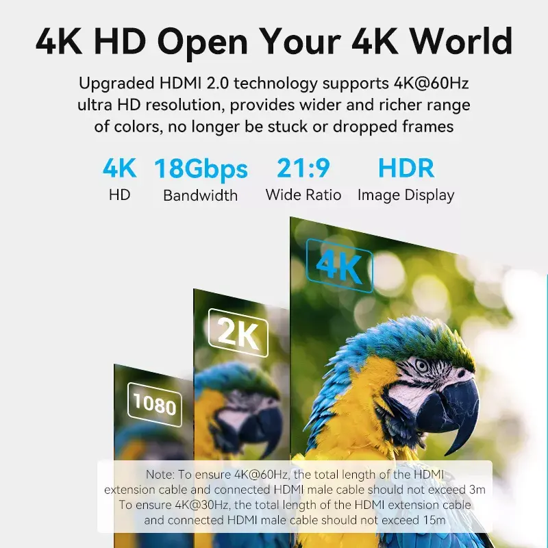 Vention AHCBF cabo HDMI, HDMI macho para HDMI fêmea, 1 m, 4K, preto