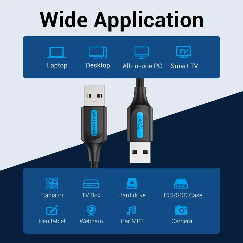 Vention COJBH cabo USB 2.0, USB-A macho para USB-A macho, 2 m, 2 A, preto