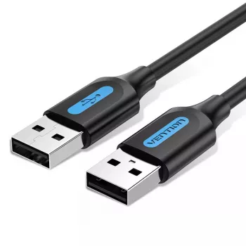 Cabo USB 2.0 A–A Vention 2 m, preto PVC, USB A para USB A, 0,48 Gbit/s