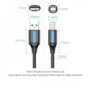 Cabo USB 2.0 macho A para macho B 3 m — Vention — preto PVC, 480 Mbit/s, 2 A