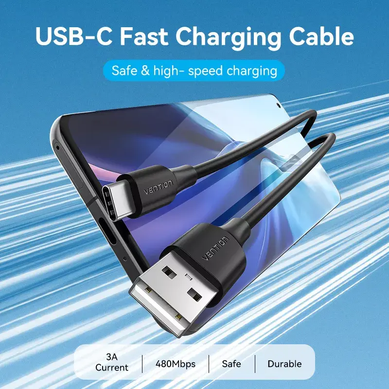Cabo Vention USB 2.0 macho A para macho C 3A 0,25 m preto