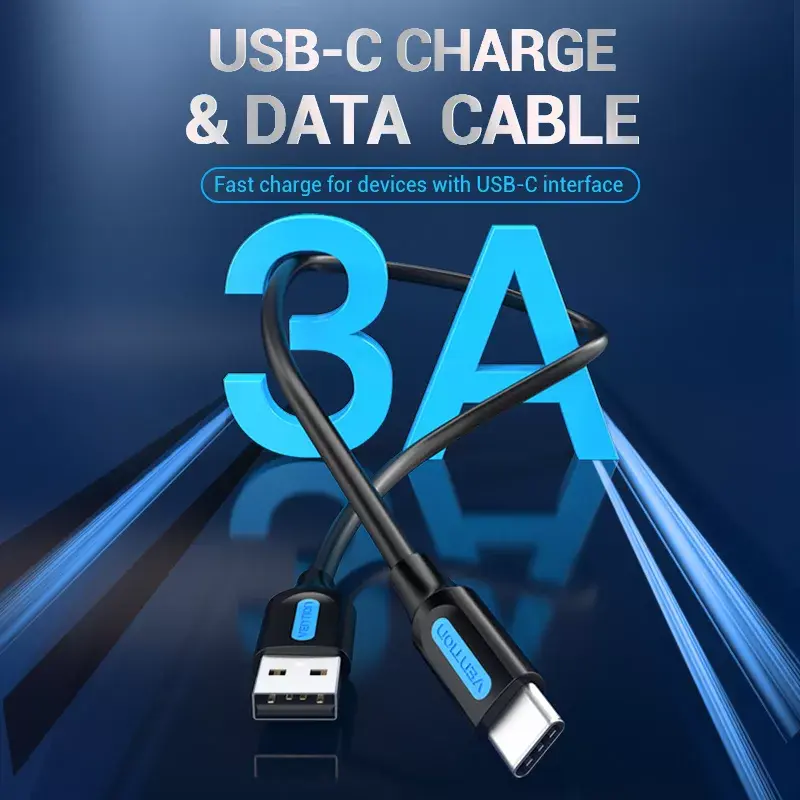 Cabo Vention USB 2.0 macho A para macho C 3A 0,5 m preto