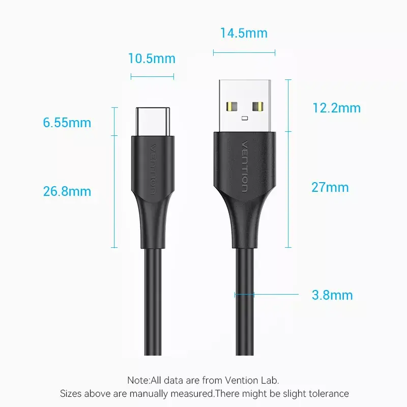 Cabo Vention USB 2.0 A macho para C macho 3A 0,5M preto