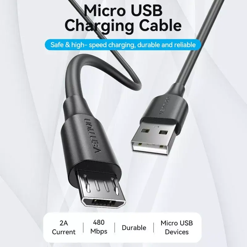 Cabo Vention USB 2.0 A macho para Micro-B macho 2A 1M preto