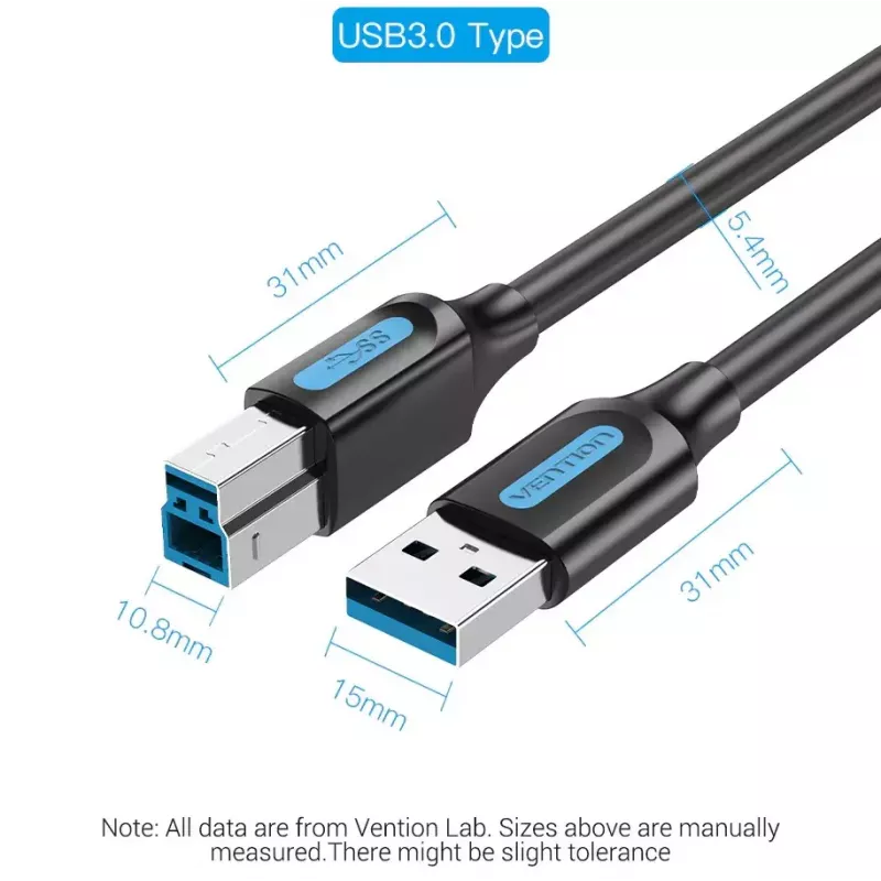Vention COOBI cabo de impressora USB 3.0, USB-A macho para USB-B macho, 3 m, 5 Gbps, preto
