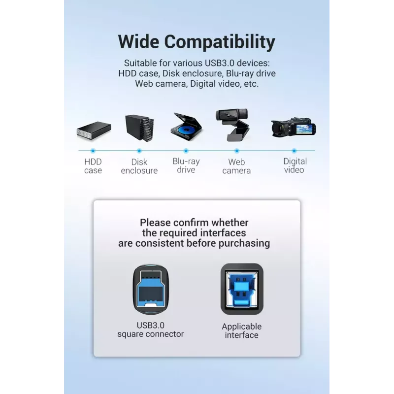 Vention COOBI cabo de impressora USB 3.0, USB-A macho para USB-B macho, 3 m, 5 Gbps, preto