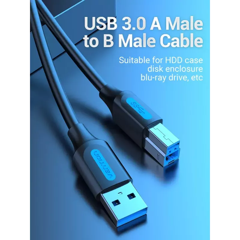 Vention COOBI cabo de impressora USB 3.0, USB-A macho para USB-B macho, 3 m, 5 Gbps, preto