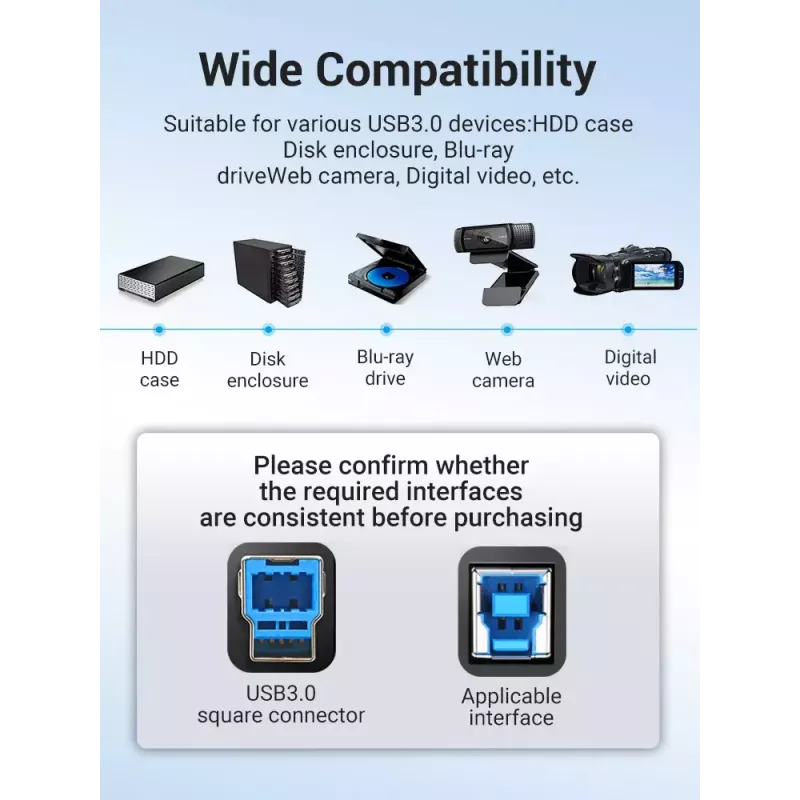Vention COOBI cabo de impressora USB 3.0, USB-A macho para USB-B macho, 3 m, 5 Gbps, preto