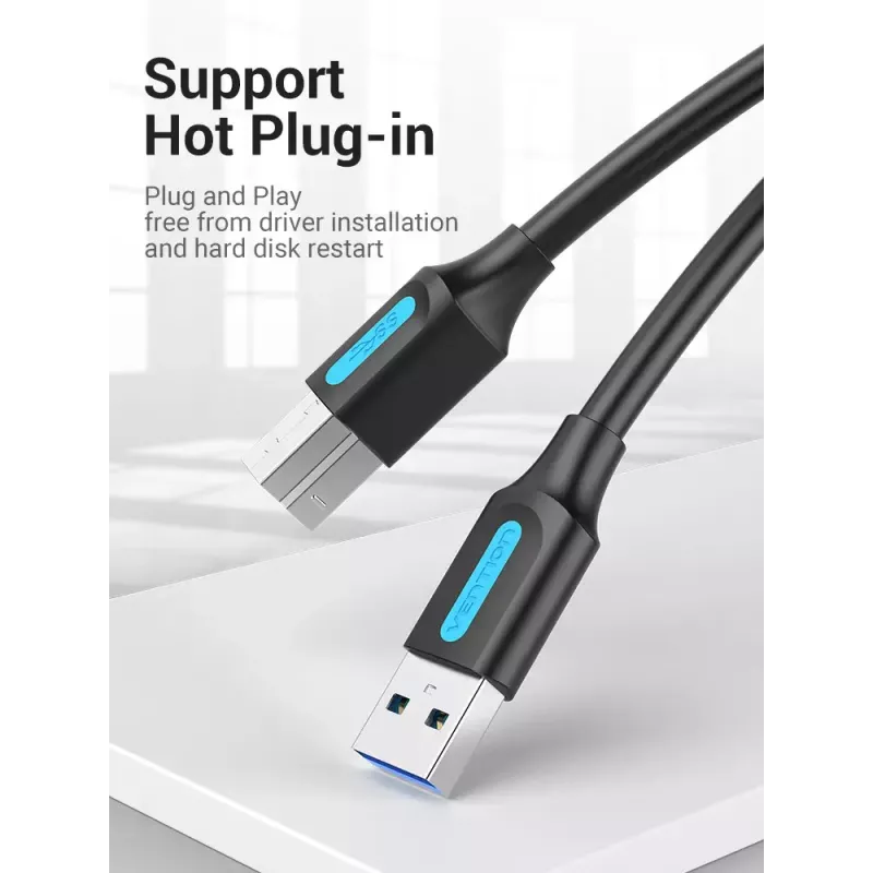 Vention COOBI cabo de impressora USB 3.0, USB-A macho para USB-B macho, 3 m, 5 Gbps, preto