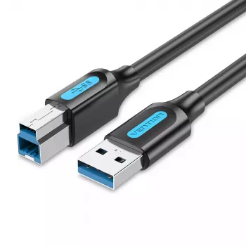 Cabo Vention USB 3.0 A para B 3 m — USB 3.2 Gen 1 (5 Gbit/s), preto, conectores niquelados