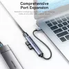 Vention CKOHB mini hub USB 3.0 4 em 1, 1x USB 3.0 + 3x USB 2.0, 5 Gbps, 0,15 m, alumínio, cinzento