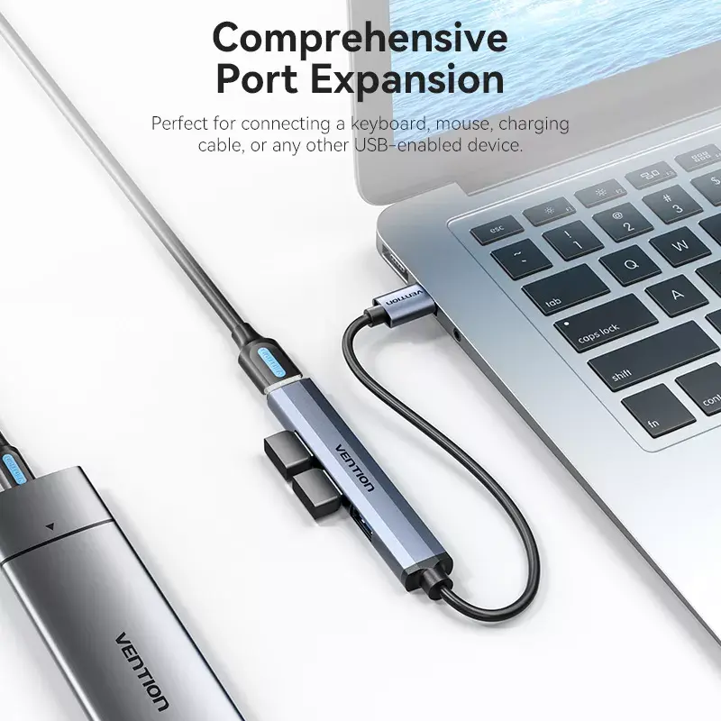 Vention CKOHB mini hub USB 3.0 4 em 1, 1x USB 3.0 + 3x USB 2.0, 5 Gbps, 0,15 m, alumínio, cinzento