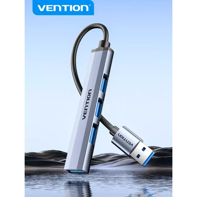 Vention CKOHB mini hub USB 3.0 4 em 1, 1x USB 3.0 + 3x USB 2.0, 5 Gbps, 0,15 m, alumínio, cinzento