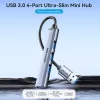Vention CKOHB mini hub USB 3.0 4 em 1, 1x USB 3.0 + 3x USB 2.0, 5 Gbps, 0,15 m, alumínio, cinzento