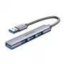 Vention CKOHB mini hub USB 3.0 4 em 1, 1x USB 3.0 + 3x USB 2.0, 5 Gbps, 0,15 m, alumínio, cinzento