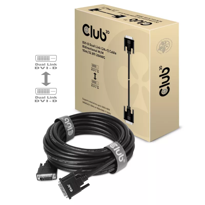 Cabo CLUB3D DVI-D Dual Link 24+1 M/M 3m/9,84ft bidirecional 28AWG