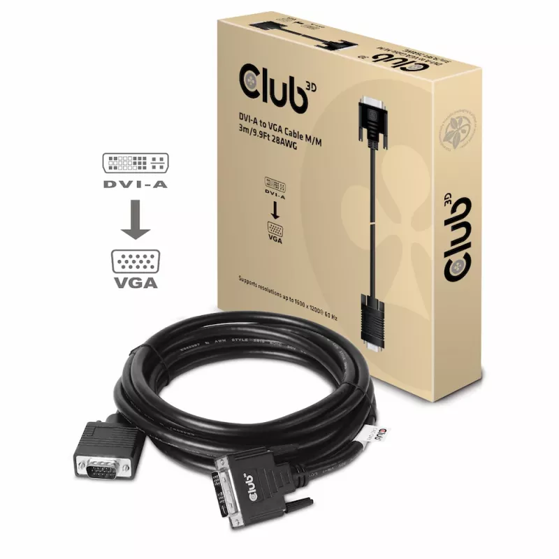 Cabo DVI-A para VGA M/M CLUB3D CAC-1243 3m 28 AWG preto