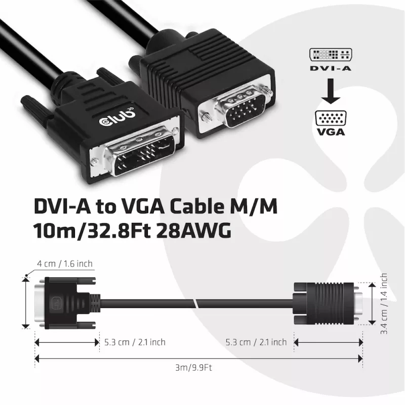 Cabo DVI-A para VGA M/M CLUB3D CAC-1243 3m 28 AWG preto