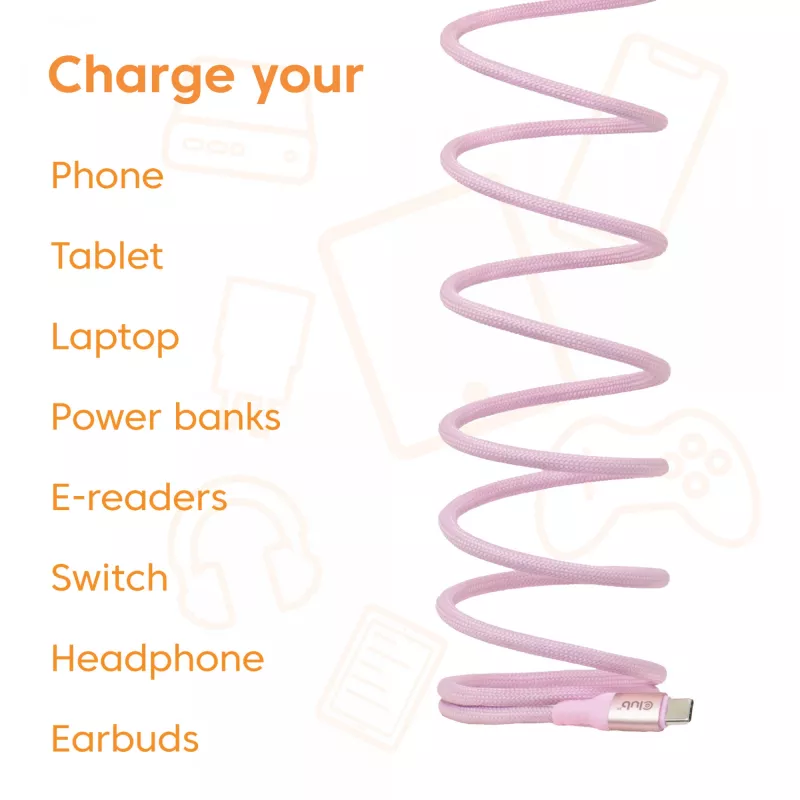 Cabo CLUB3D USB-C Magnetic-Coil 240W rosa 2m USB 2.0