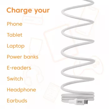 Cabo USB-C Magnetic-Coil Club 3D CAC-3032 — branco, design de bobina magnética para carregamento e transferência de dados