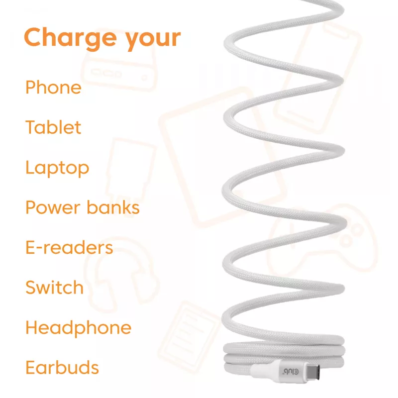 Cabo USB-C Magnetic-Coil Club 3D CAC-3032 — branco, design de bobina magnética para carregamento e transferência de dados