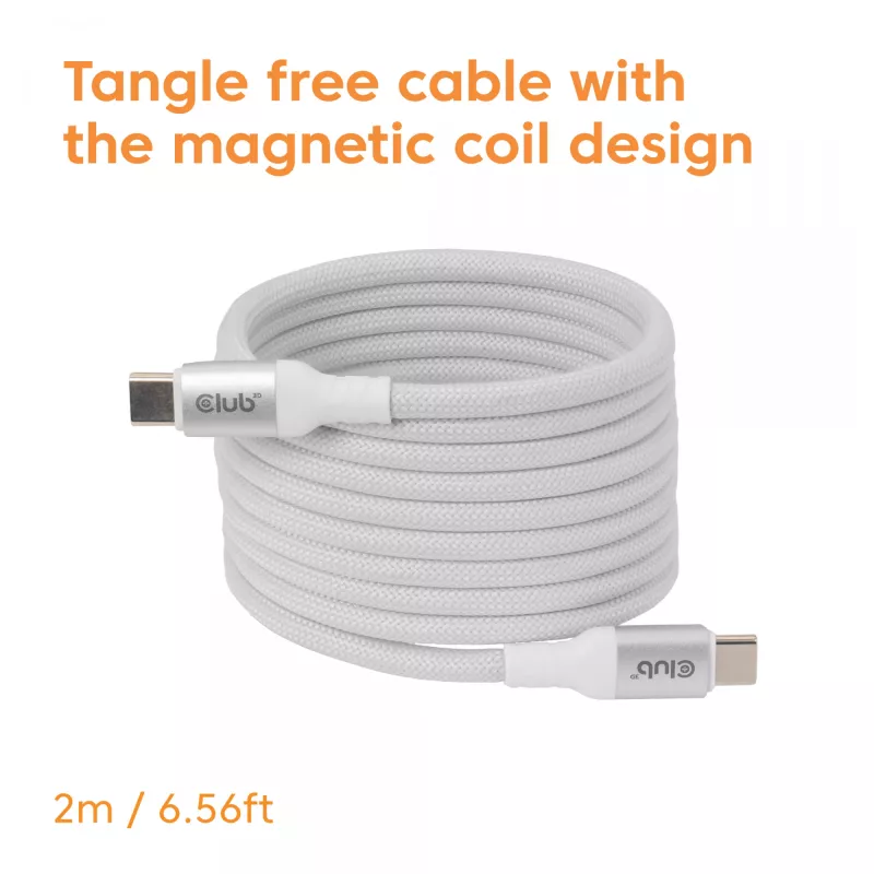 Cabo USB-C Magnetic-Coil Club 3D CAC-3032 — branco, design de bobina magnética para carregamento e transferência de dados