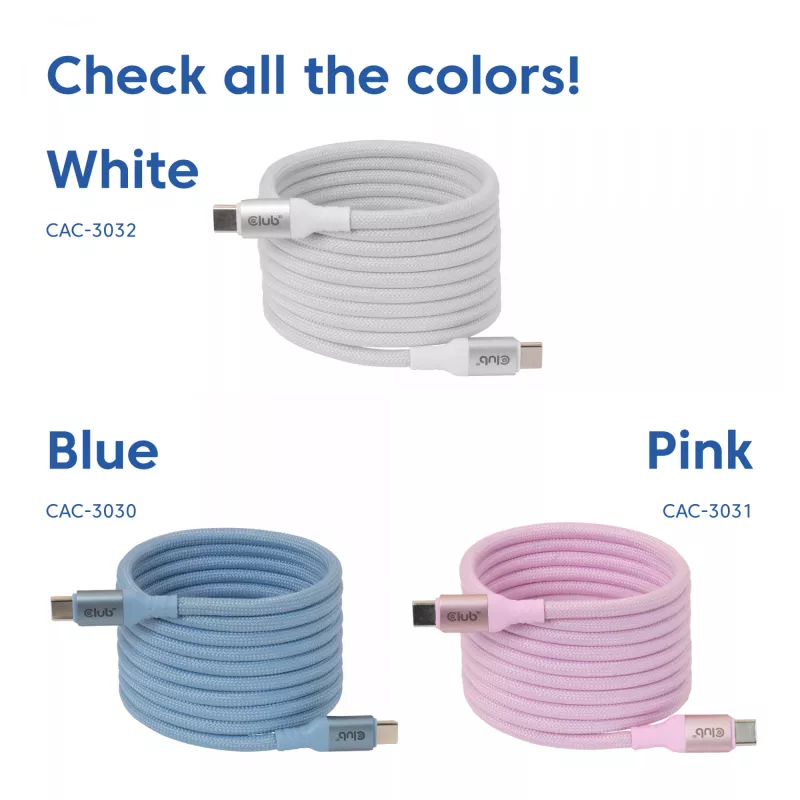 Cabo USB-C Magnetic-Coil Club 3D CAC-3032 — branco, design de bobina magnética para carregamento e transferência de dados