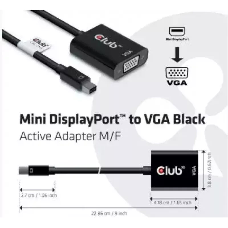 Adaptador ativo CLUB3D MiniDisplayPort™ para VGA preto M/F