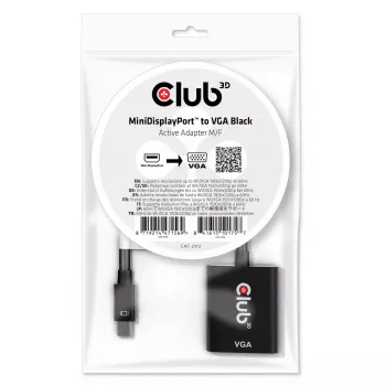 Adaptador ativo CLUB3D MiniDisplayPort™ para VGA preto M/F