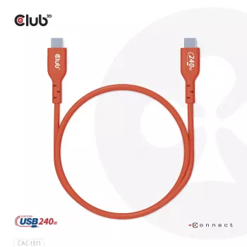 Cabo bidirecional CLUB3D USB2 Type-C certificado USB-IF dados 480 Mbit/s, PD 240W (48V/5A) EPR M/M 4m