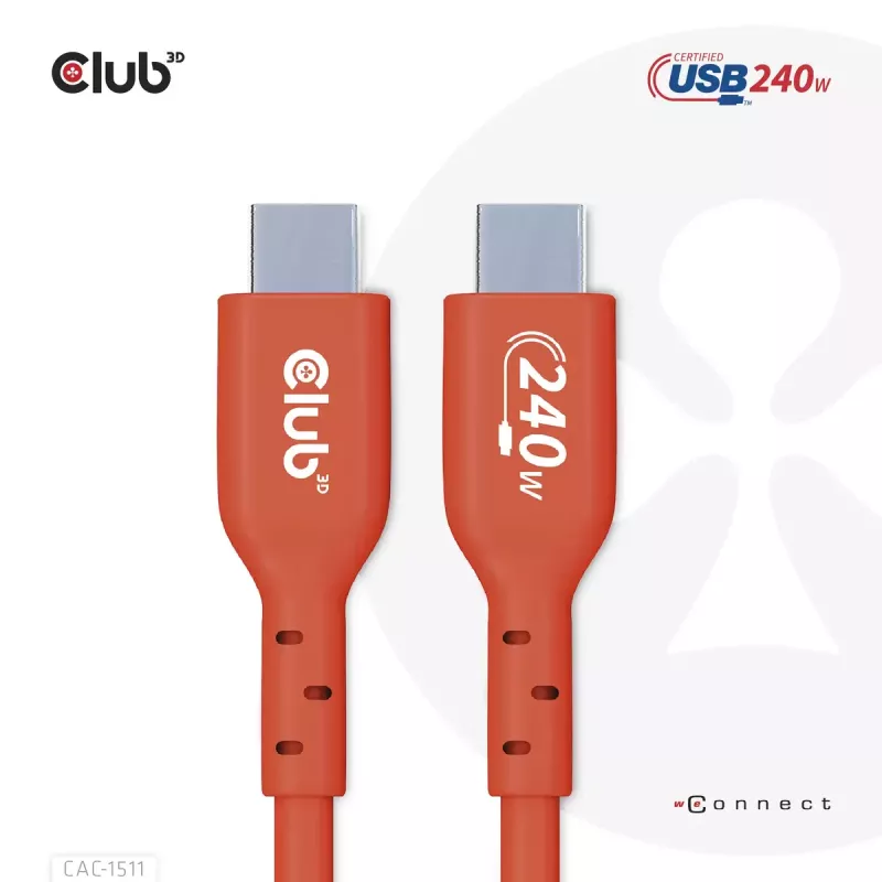 Cabo bidirecional CLUB3D USB2 Type-C certificado USB-IF dados 480 Mbit/s, PD 240W (48V/5A) EPR M/M 4m