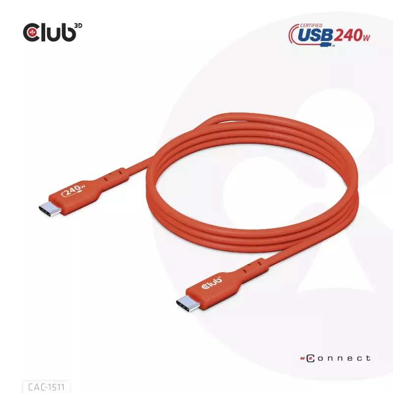 Cabo bidirecional CLUB3D USB2 Type-C certificado USB-IF dados 480 Mbit/s, PD 240W (48V/5A) EPR M/M 4m