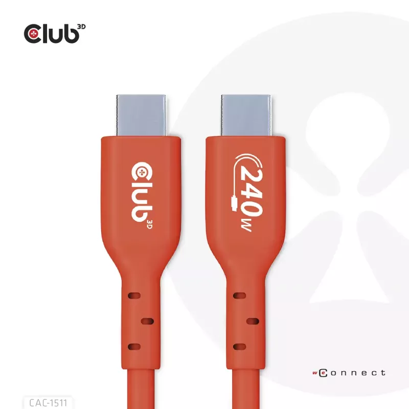 Cabo bidirecional CLUB3D USB2 Type-C certificado USB-IF dados 480 Mbit/s, PD 240W (48V/5A) EPR M/M 4m