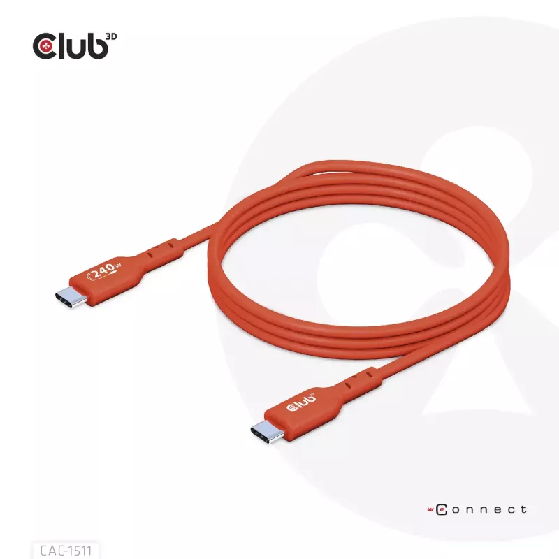 Cabo bidirecional CLUB3D USB2 Type-C certificado USB-IF dados 480 Mbit/s, PD 240W (48V/5A) EPR M/M 4m