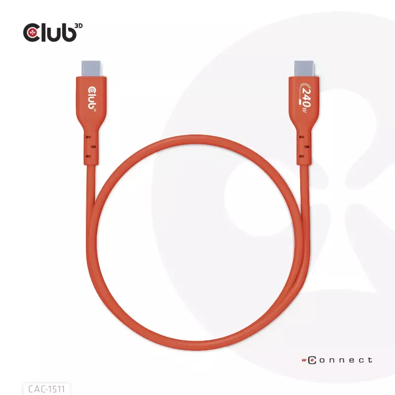 Cabo bidirecional CLUB3D USB2 Type-C certificado USB-IF dados 480 Mbit/s, PD 240W (48V/5A) EPR M/M 4m