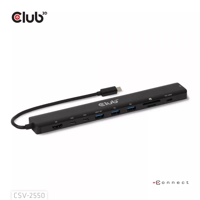 Dock portátil CLUB3D 10-1 USB Type-C® 10Gbps para HDMI™ 8K30Hz PD3.1 máx. 140 Watt
