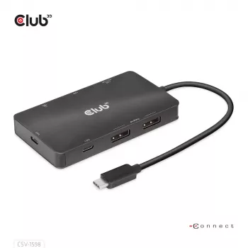 HUB CLUB3D USB Gen2 Type-C para Dual DisplayPort 4k60Hz 7-in-1