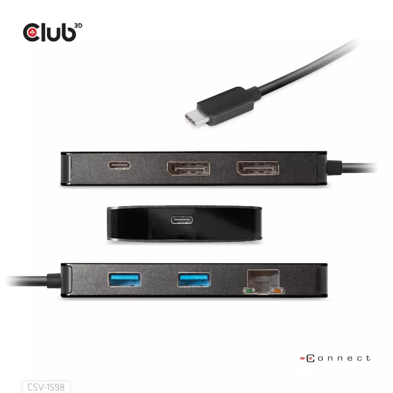 HUB CLUB3D USB Gen2 Type-C para Dual DisplayPort 4k60Hz 7-in-1