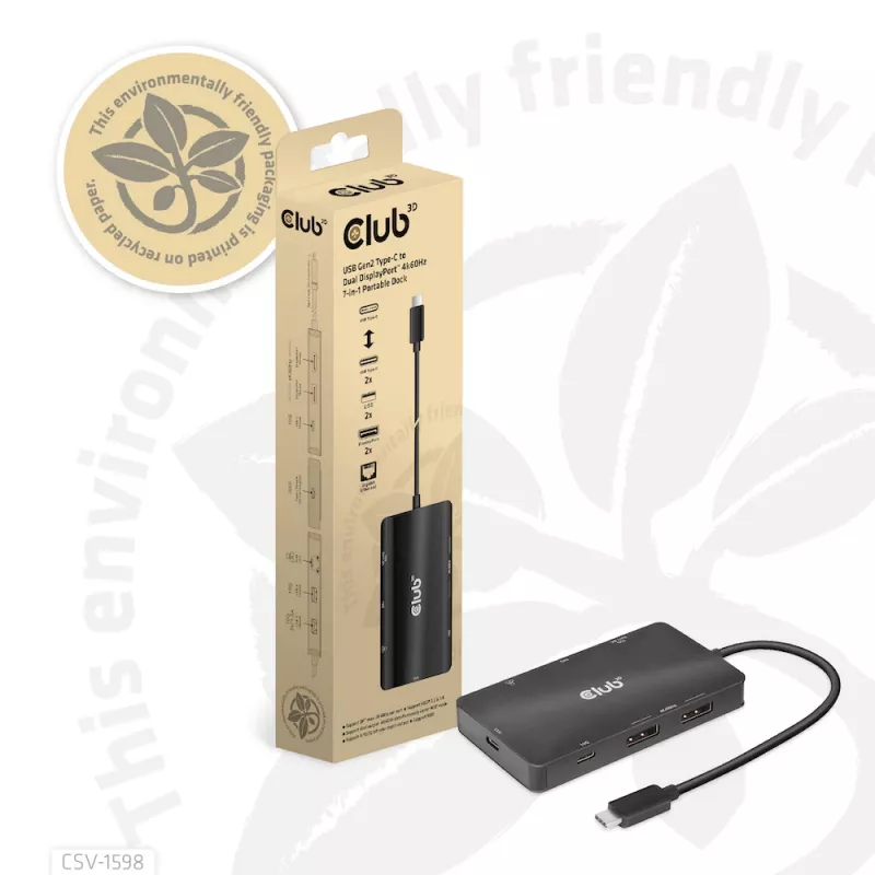 HUB CLUB3D USB Gen2 Type-C para Dual DisplayPort 4k60Hz 7-in-1