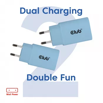 Carregador USB-C CLUB3D 2-Pack 30 Watt branco, interior, AC, azul