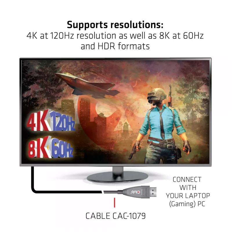 Cabo ótico ativo CLUB3D DisplayPort 1.4 unidirecional 4K120Hz 8K60Hz M/M 20m/65.62ft