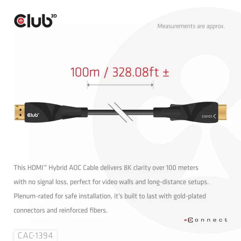 Cabo AOC CLUB3D CAC-1394 Ultra High Speed 4K120Hz/8K60Hz unidirecional M/M 100m