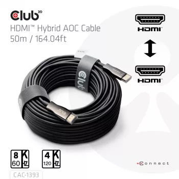 Cabo AOC híbrido Club 3D HDMI 8K60Hz / 4K120Hz 50 m, HDMI tipo A macho–macho