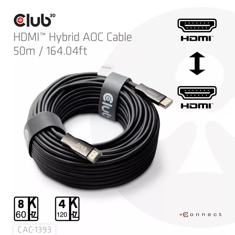 Cabo AOC híbrido Club 3D HDMI 8K60Hz / 4K120Hz 50 m, HDMI tipo A macho–macho
