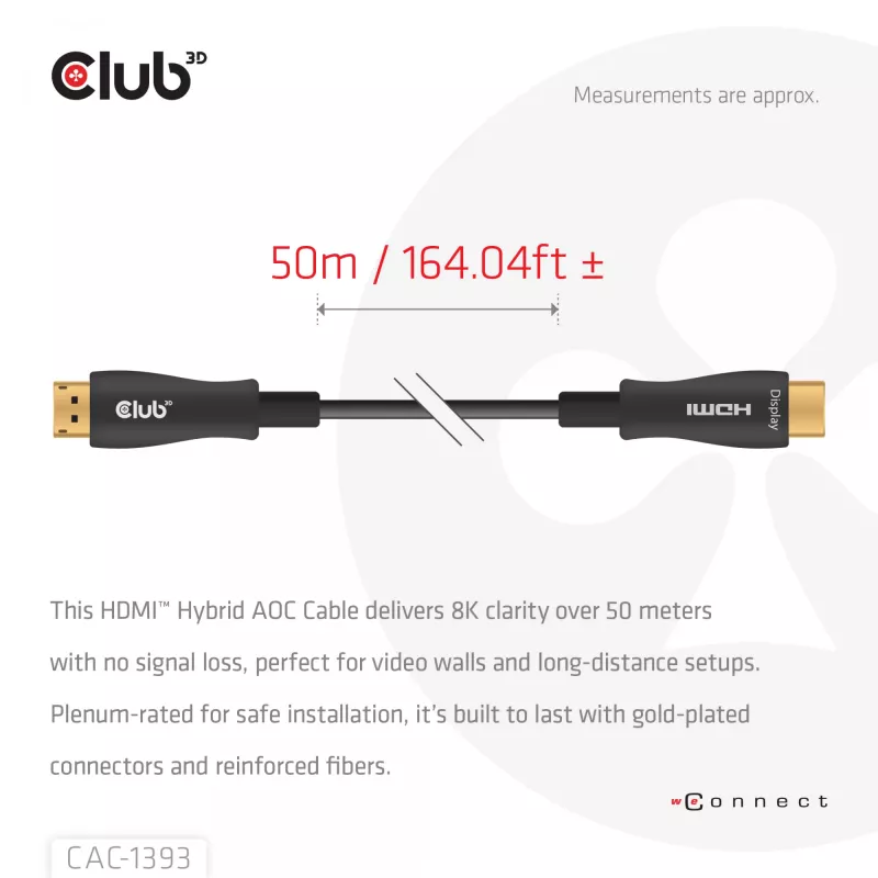 Cabo AOC híbrido Club 3D HDMI 8K60Hz / 4K120Hz 50 m, HDMI tipo A macho–macho