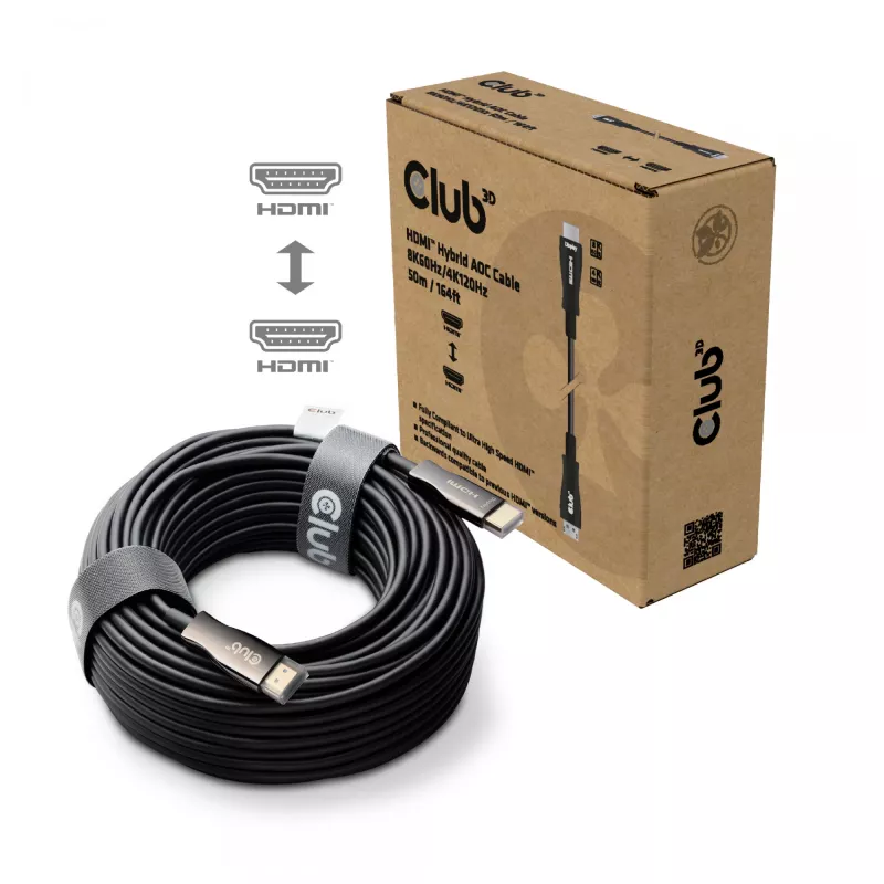 Cabo AOC híbrido Club 3D HDMI 8K60Hz / 4K120Hz 50 m, HDMI tipo A macho–macho