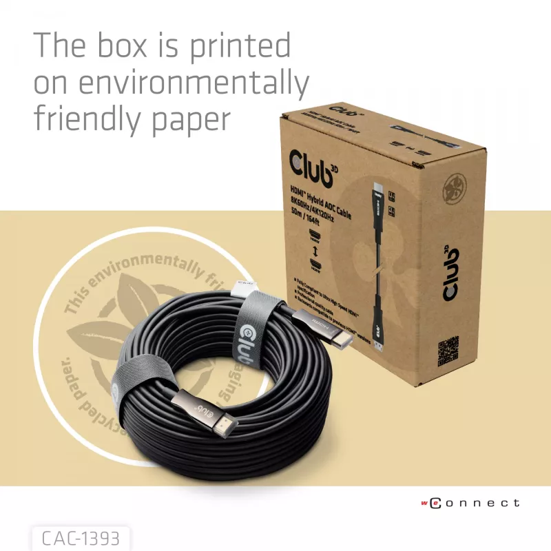 Cabo AOC híbrido Club 3D HDMI 8K60Hz / 4K120Hz 50 m, HDMI tipo A macho–macho