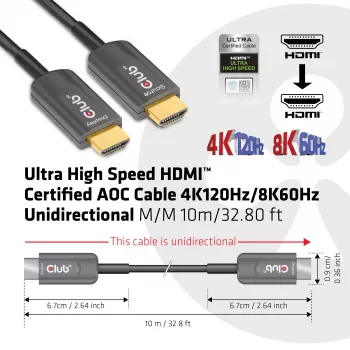 Cabo AOC CLUB3D Ultra High Speed HDMI™ certificado 4K120Hz/8K60Hz unidirecional M/M 10m