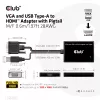 Club 3D CAC-1720 adaptador de VGA e USB Type-A para HDMI com pigtail M/F, 0,6 m (1,97 ft), 28AWG, preto