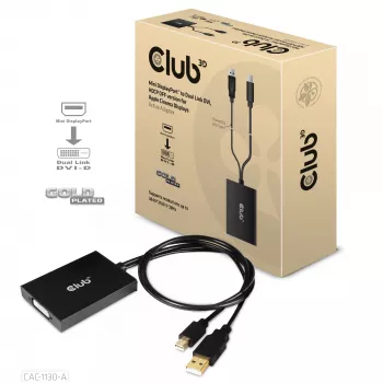 Adaptador ativo CLUB3D Mini DisplayPort para Dual Link DVI, versão HDCP OFF para Apple Cinema Displays